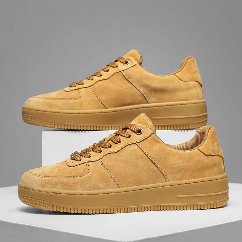 Autumn Brown Strings Sport Basketball Casual Sneakers High-top Canvas Shoe Lace-up Fashion Flat Round Wheat Color Sholeaces