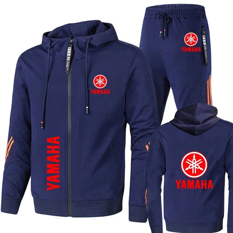 雅馬哈摩托車賽車服男裝雅馬哈標誌印花拉鍊衛衣和褲子男套裝自行車夾克男運動服套裝