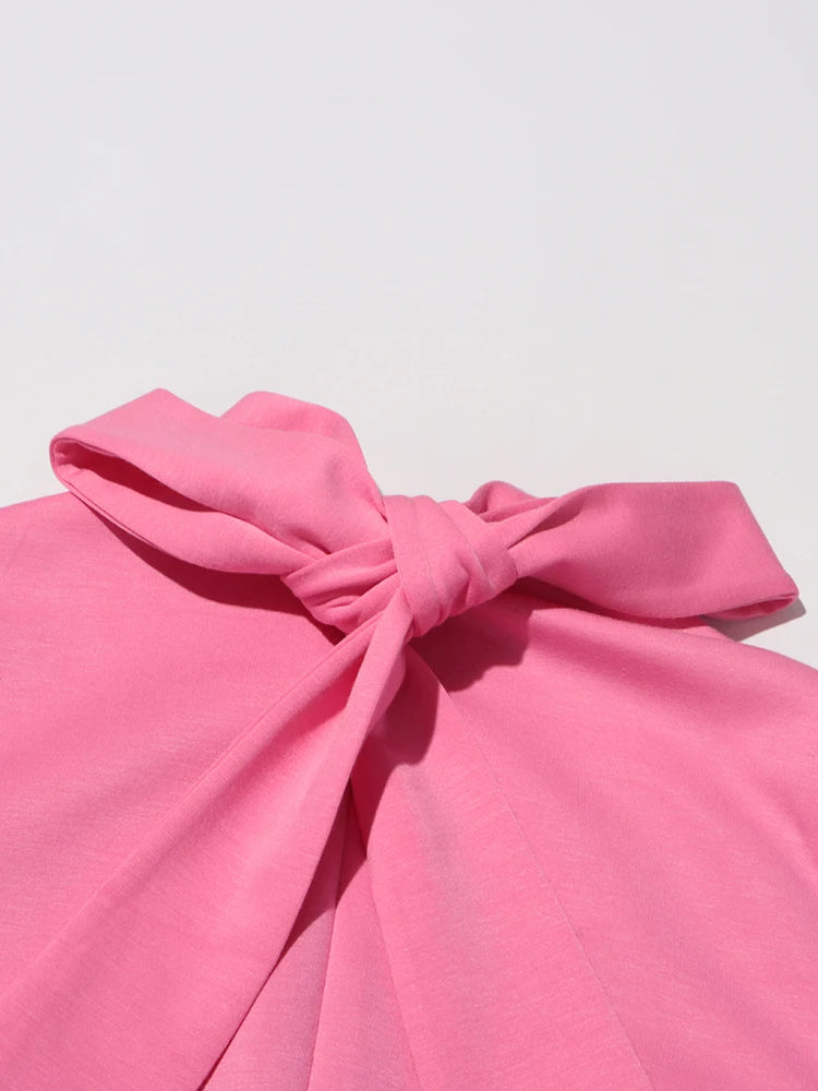 TWOTWINSTYLE Solid Spliced Appliques Slimming Dresses For Women Half High Collar Long Sleeves A Line Temperament Dress Female