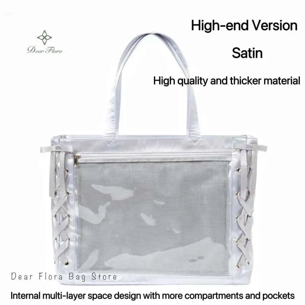 Japanese Sweet Women Ribbon Ita Bag Cute Lolita Girl Transparent Handbags Fashion Large Capacity Tote Bag Aesthetic Shoulder Bag