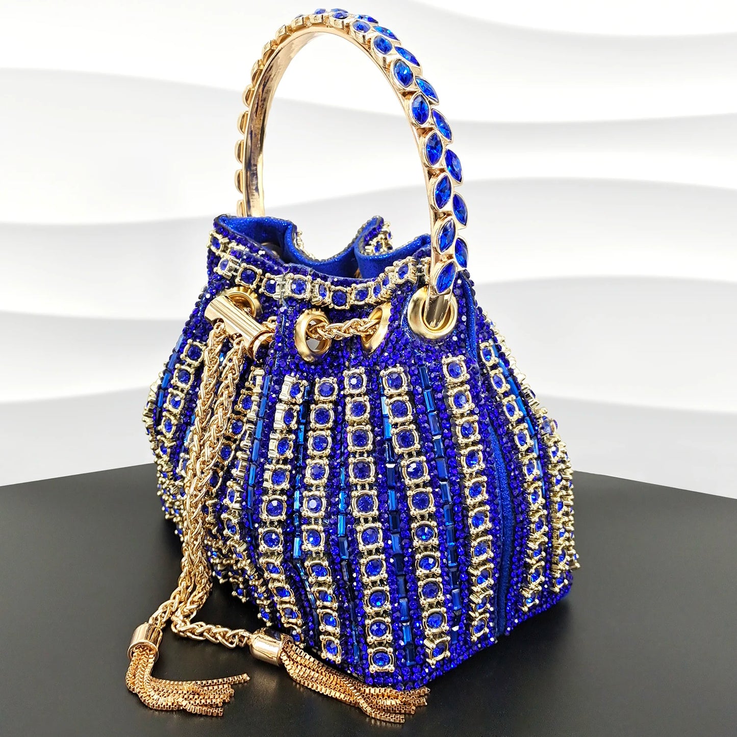 African Fashionable Shiny Handbag Banquet Ladies Bag Full Of Diamonds Semi-Circle Bracelet Bag