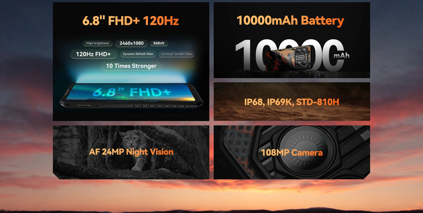 IIIF150 B2 Pro Rugged Smartphone Android Cell Phone G99 120Hz 6.8'' Screen 24GB RAM 256GB ROM 108MP Camera 10000mAh 30W Charge