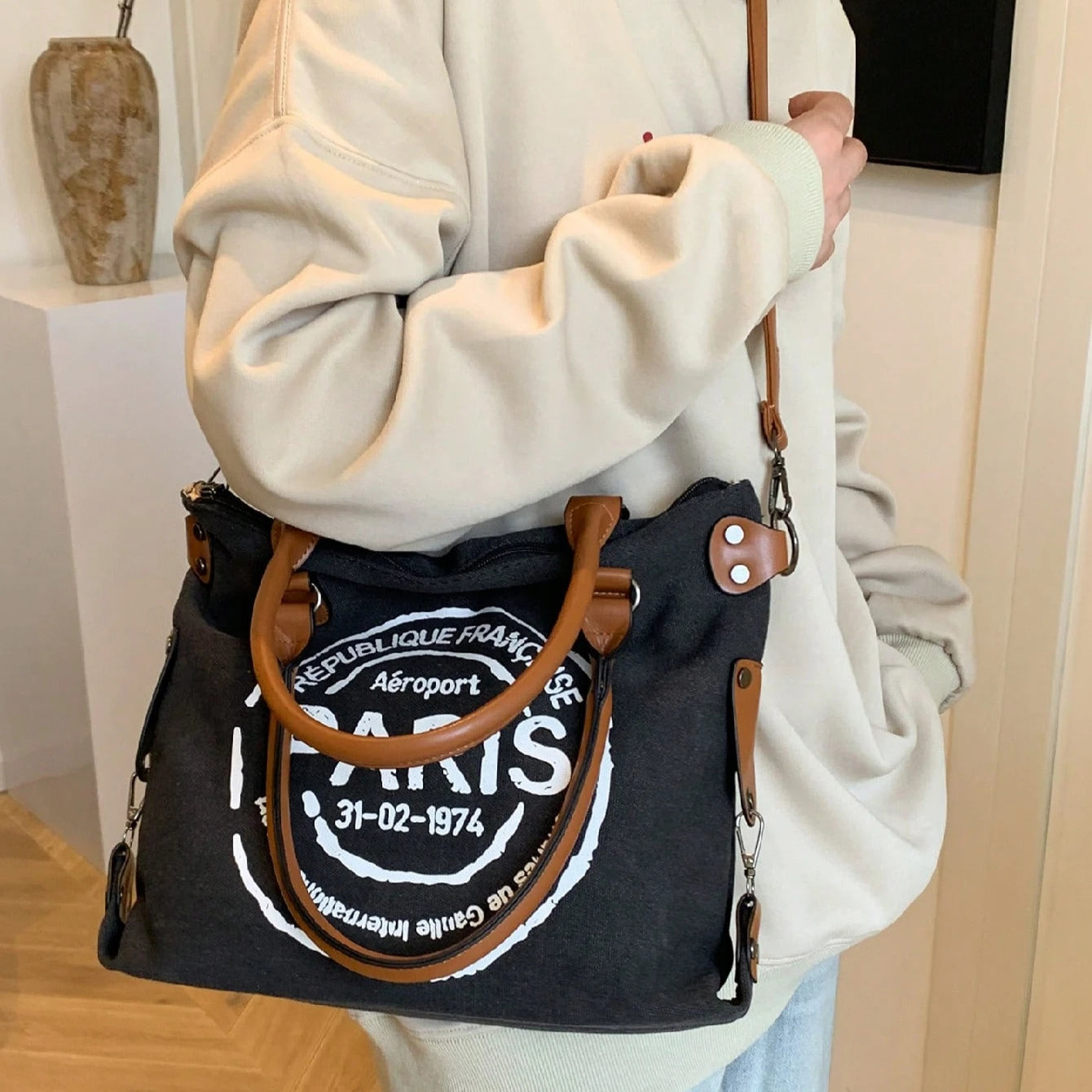 Large Capacity Casual Tote Bag, Stylish Crossbody Bag For Students, Working And Outdoor Commuting, One Shoulder Bag