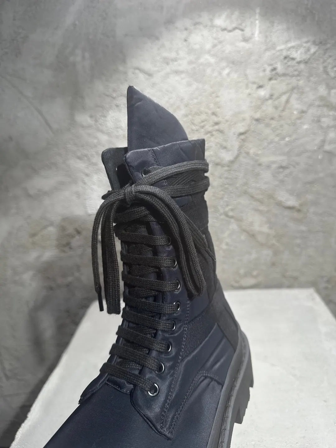 Men High Top Shoes Platform Sneakers Canvas Lace Up Heels Luxury Vintage Trendy Designer Motorcycle Boots Black