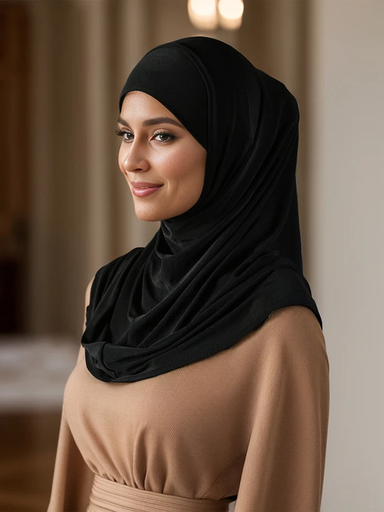 Crystal Hemp Hijab With Matching Undercap Set Women Plain Hijabs Inner Caps Malay Muslim Headband Two-piece Scarf Set