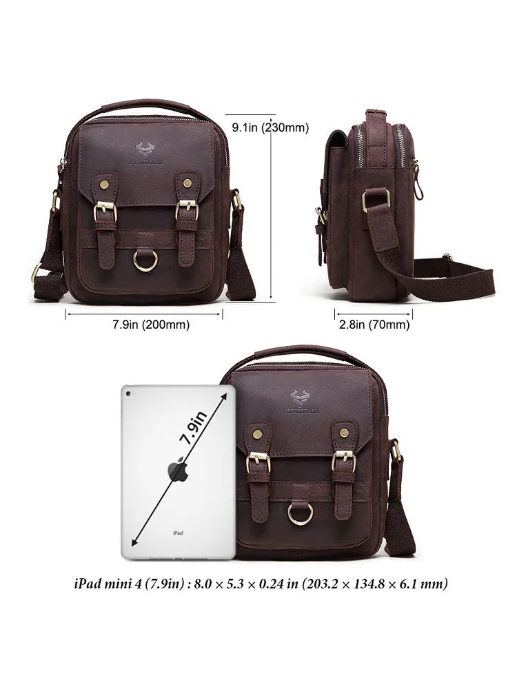 Fashion Men's Shoulder Bag Retro First layer Cowhide Crossbody Bag Business daily Commuting message Bag for mobile phone