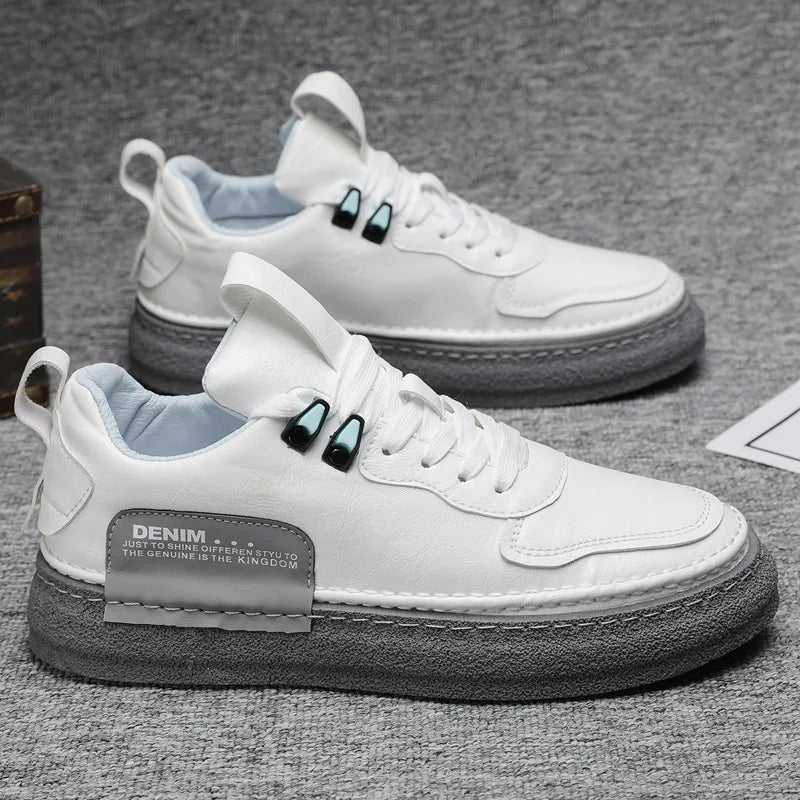 Men's Trend Casual Shoes Leather Shoes Black Sneakers Breathable Leisure Male Sneakers Non-slip Footwear Men Vulcanized Shoes