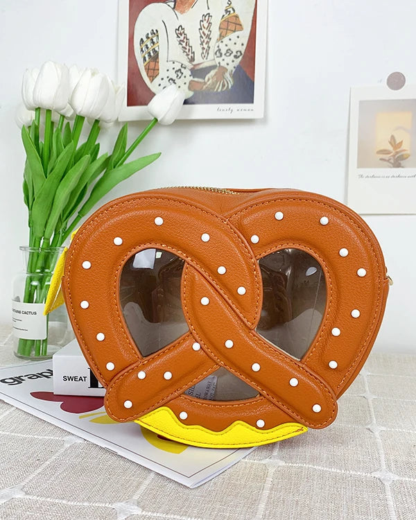 Novel Pretzel Bread Design Shoulder Bag for Women Small Food Shape Crossbody Bag Girls Cute Purses and Handbags Novelty Clutch