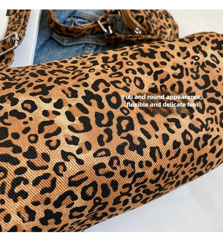 Korean Version Niche Leopard Print Canvas Armpit Bag for Women New Trendy Fashion Shoulder Bag Commuting Versatile Pillow Bag