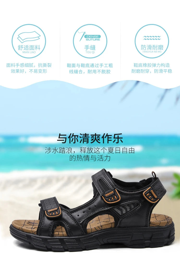 2024 New Genuine Leather Men's Sandals Summer Outdoor Non-slip Hiking Trekking Shoes for Men Beach Slippers Casual Sneakers