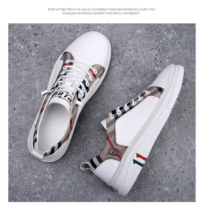 Genuine Leather Casual Shoes Men Sneakers Outdoor Walking Shoe Loafers Man Comfortable Breathable Male Light Footwear Plaid Shoe
