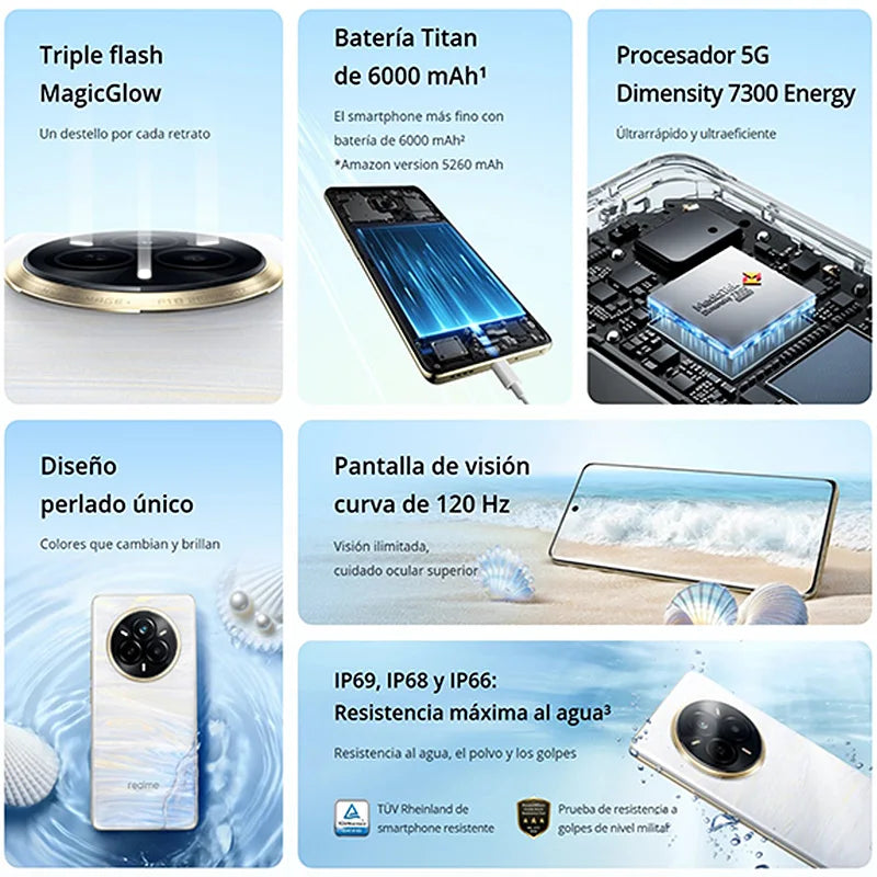 Realme 14 Pro 5G NFC smart phones dimension 7300 Energy 120 Hz 50 MP camera 6000 mAh battery charger not included