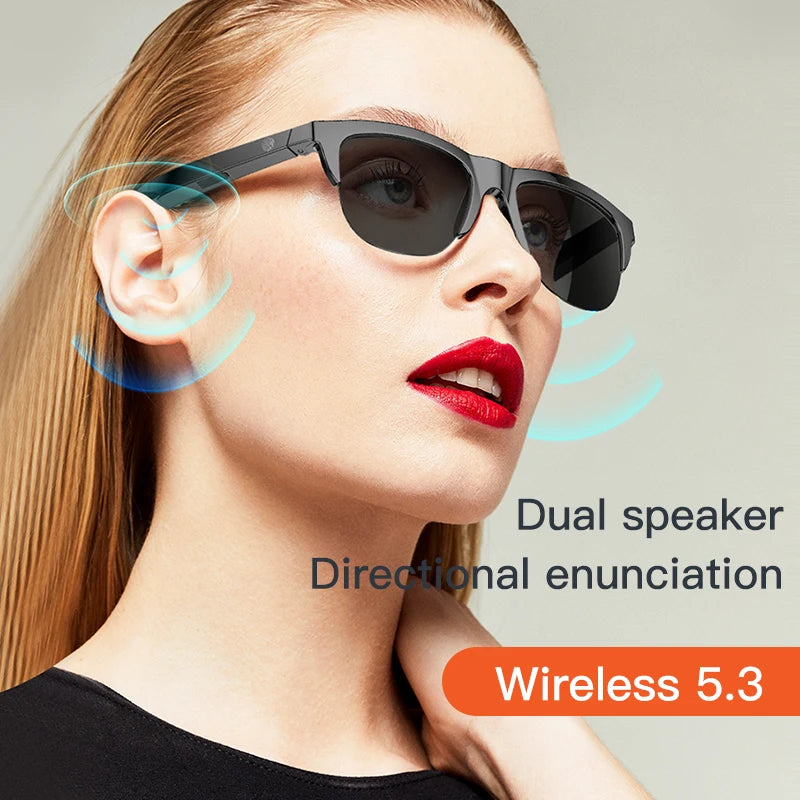 Lunettes Bluetooth intelligentes tactiles à conduction osseuse pour sports de plein air, appels, lunettes de soleil, casques d'écoute sans fil professionnels