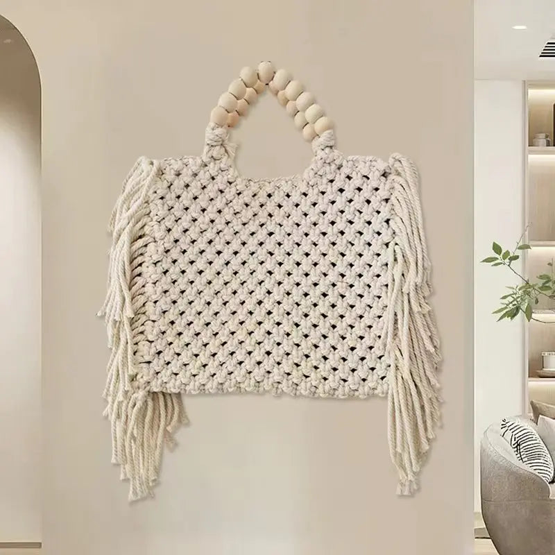 Casual Tassel Straw Shoulder Bag Female Handmade Woven Crossbody Bag Bohemian Kintted Lady Handbag Beach Bag Flap Bag sac