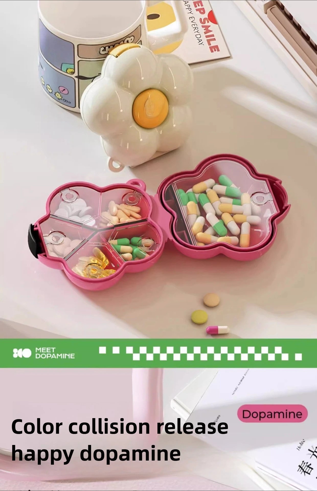 Portable, sealed, multi-functional, portable medicine box, dopamine wind medicine tablets, mini flower storage box