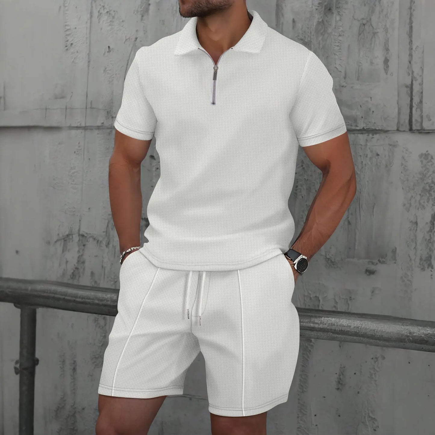 2025 simple men's suit summer new short sleeve shorts two-piece outdoor leisure handsome men's solid color trend suit