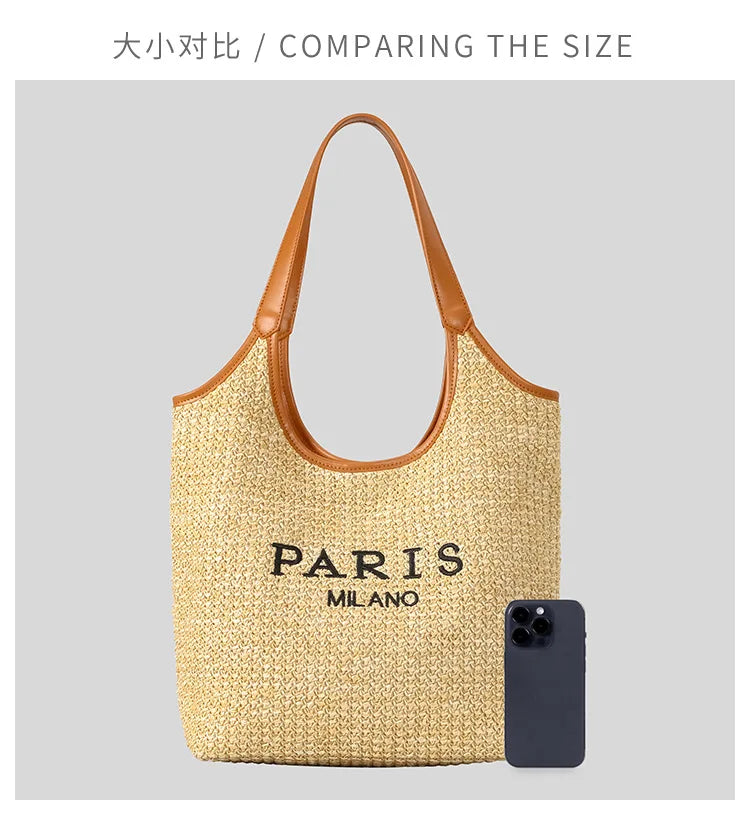 Fashion Letters Pp Straw Women Shoulder Bags Casaul Hobos Woven Handbags Summer Beach Large Capacity Tote Bag Big Shopper Purses