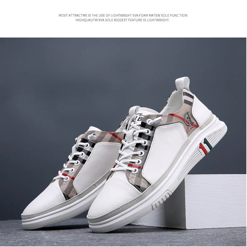 Genuine Leather Casual Shoes Men Sneakers Outdoor Walking Shoe Loafers Man Comfortable Breathable Male Light Footwear Plaid Shoe