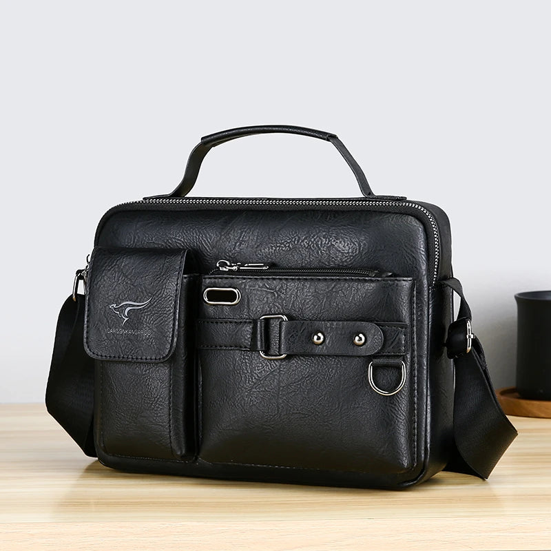 Fashion Men's Shoulder Bag Portable PU Leather Handbag Business Briefcase Travel Bag Man Crossbody Bags for Men Satchel Purse