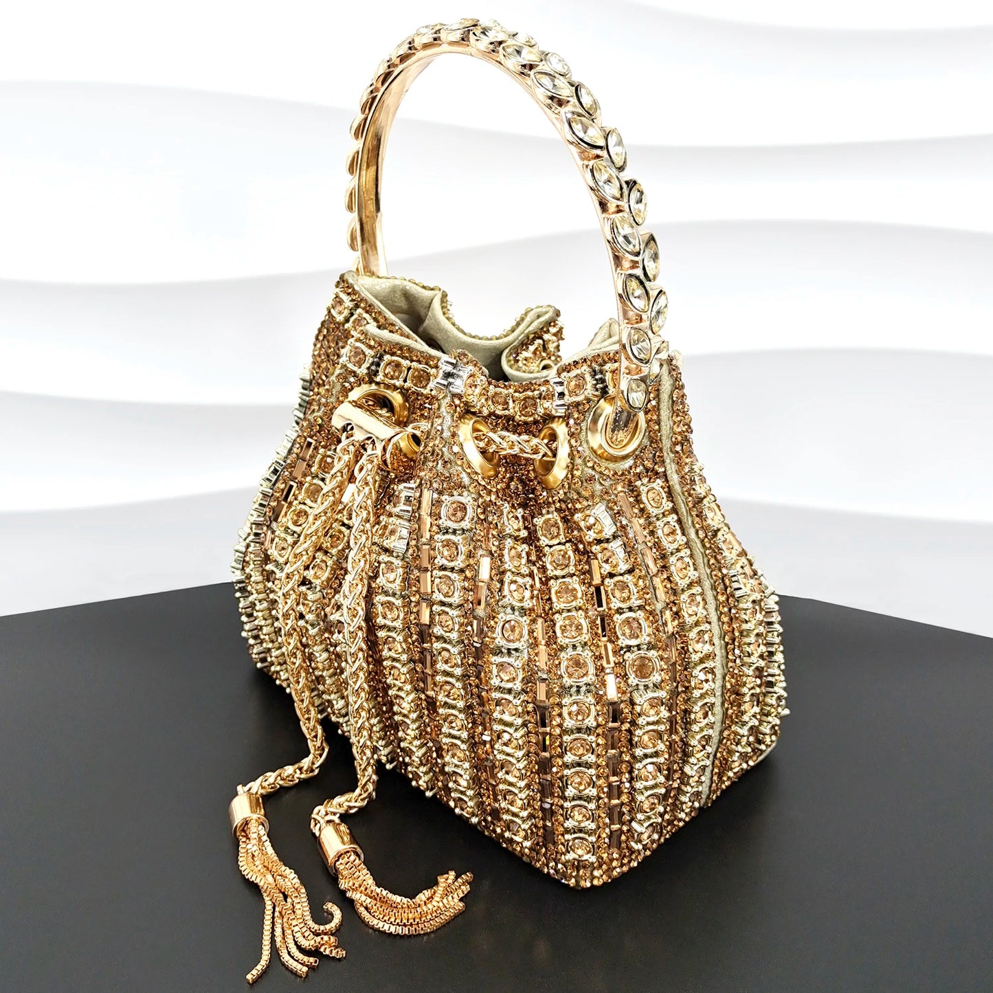 African Fashionable Shiny Handbag Banquet Ladies Bag Full Of Diamonds Semi-Circle Bracelet Bag