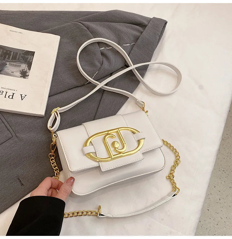 Designer Handbags For Women Leather Metal Buckle Flap Square Shoulder Bags Fashion 2024 Ladies Messenger Bags Females Casual