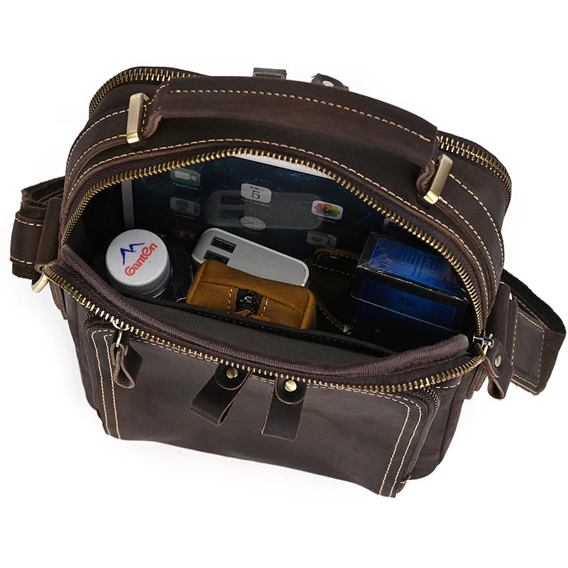 Newsbirds Leather Shoulder Bag Vintage Style Crossbody Bag Books School Bag Of Men Male Daily Messenger Bag Crazy Horse Skin