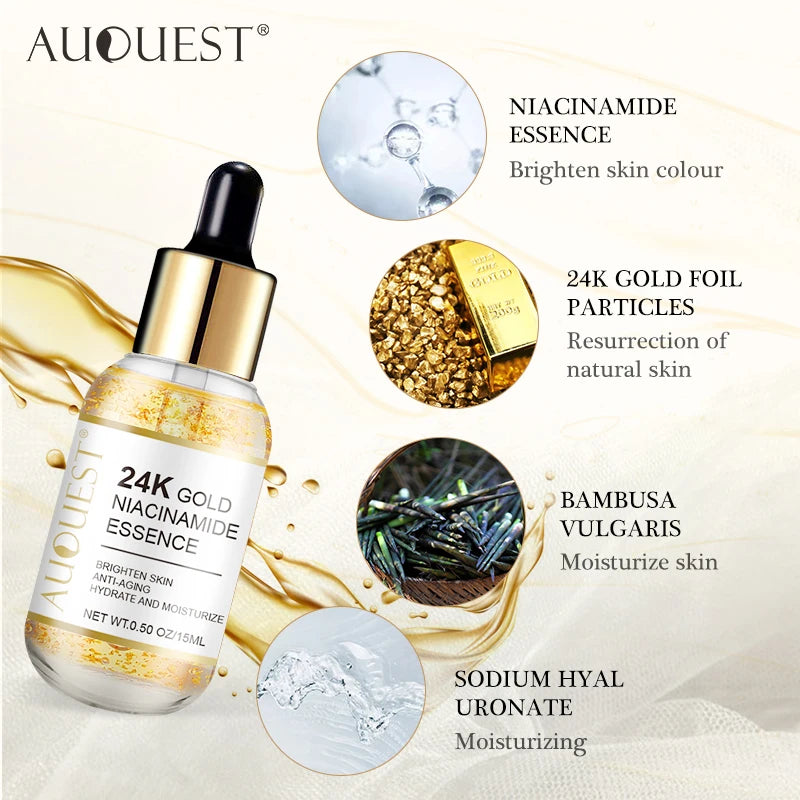 24K Gold Face Serum Dark Spot Remover Niacinamide Serum Hyaluronic Acid Anit-Wrinkle Whitening Facial Skin Care Products