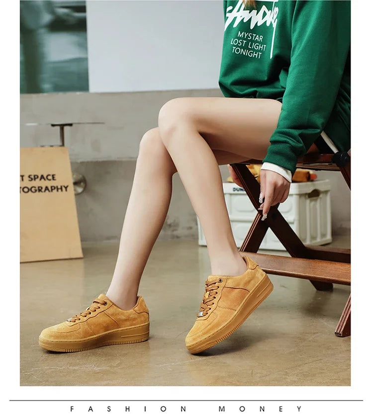 Autumn Brown Strings Sport Basketball Casual Sneakers High-top Canvas Shoe Lace-up Fashion Flat Round Wheat Color Sholeaces