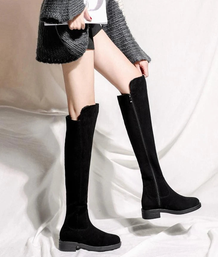 Shoes for Woman Middle Heel Footwear Winter Knee High Shaft Women's Boots Long Flat Gothic Spring Autumn Demi-season Quality Hot