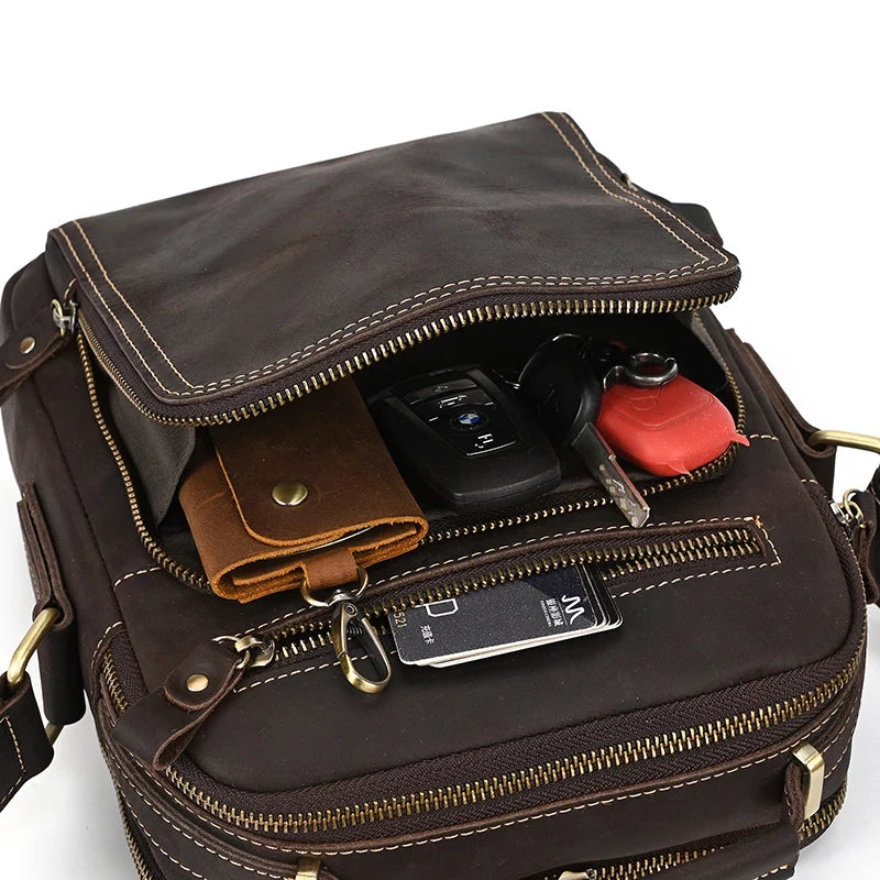 Newsbirds Leather Shoulder Bag Vintage Style Crossbody Bag Books School Bag Of Men Male Daily Messenger Bag Crazy Horse Skin