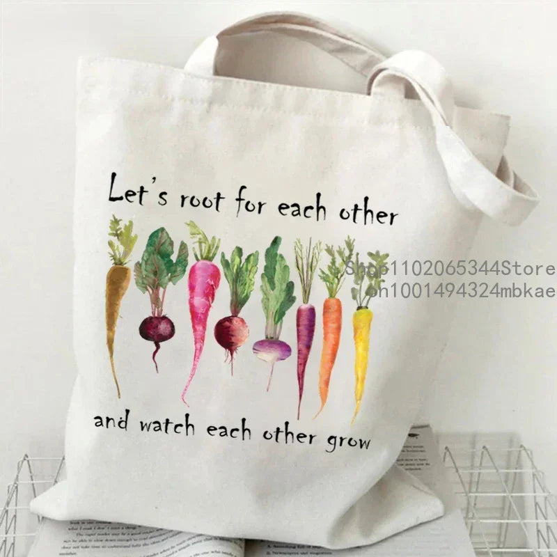 Vintage Radish Canvas Tote Bag Women Gardening Lover Beach Shoulder Bag Funny Phytology Travel Shopping Bags Plant Style Handbag