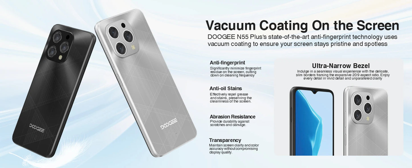 Doogee N55 Plus Smartphone 6.56" 90Hz Ips 8Gb Ram + 128Gb Rom 5150Mah Battery Android 14 Cell Phone Face Unlock Widevine L1