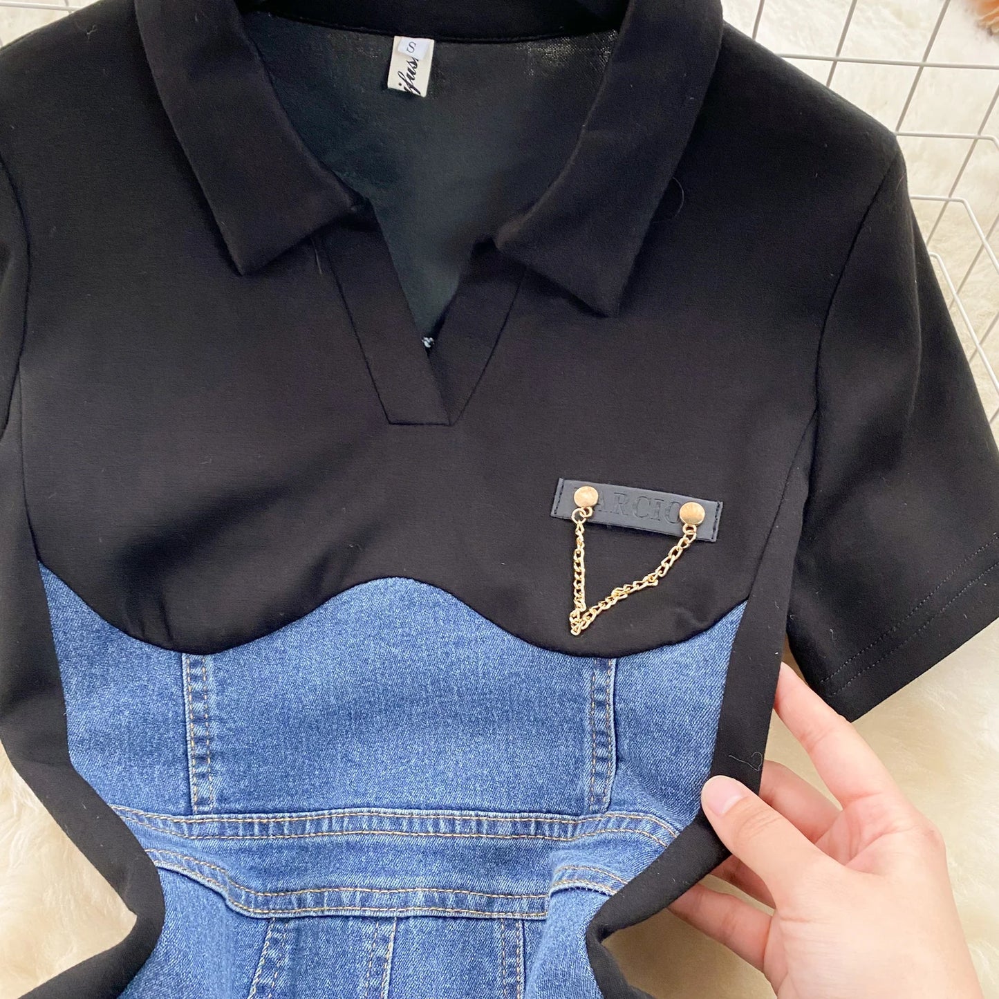 High Waist Bodycon Vestidos Mujer Women 2025 Dresses Contrast Fake Two Piece Dress Casual Fashion Vestido Temperament Robes