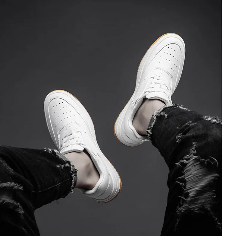 Men Genuine Leather Casual Shoes Men Sneakers Man White Shoes Comfortable Platform Male Footwear Height Increase 6/8/10CM Insole