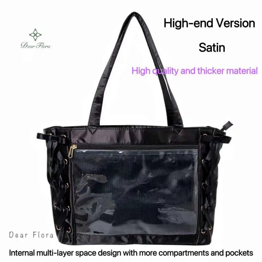 Japanese Sweet Women Ribbon Ita Bag Cute Lolita Girl Transparent Handbags Fashion Large Capacity Tote Bag Aesthetic Shoulder Bag
