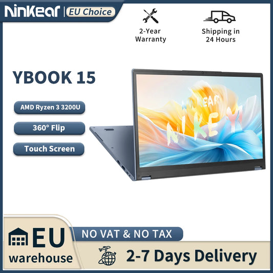 Ninkear YBOOK15 Laptop AMD Ryzen 3 3200U 15.6 Inch 360° Flip FHD IPS 1920*1080 Touchscreen 16G+512GB Backlit Keyboard Windows 11