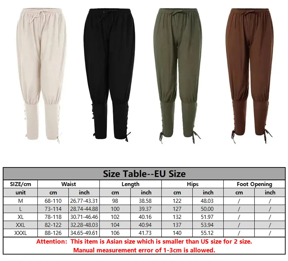 2 件套男士中世紀騎士服裝文藝復興角色扮演海盜襯衫踝帶褲萬聖節棉麻布料