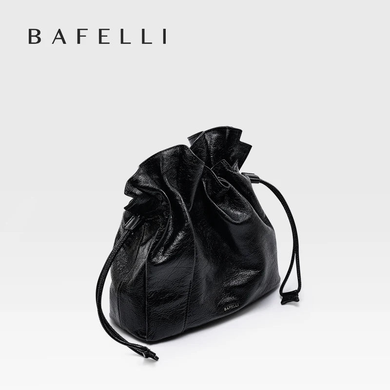 BAFELLI 2025 NEW WOMEN'S BAG LEATHER CASUAL BUCKET HANDBAGS FOR FEMALE TREND FASHION SHOPPER PURSE LUXURY BRAND SHOULDER