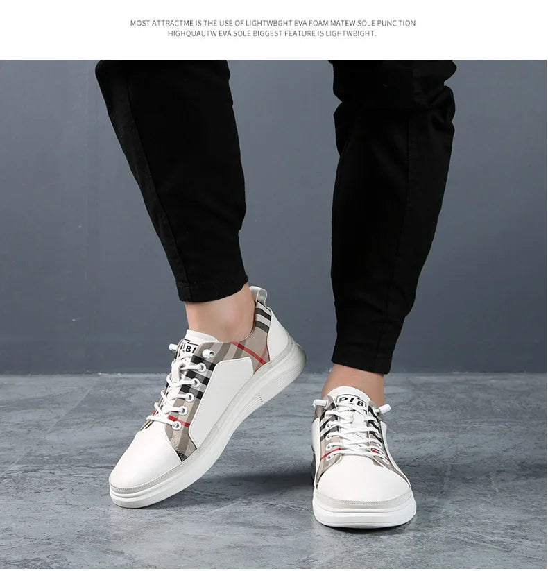 Genuine Leather Casual Shoes Men Sneakers Outdoor Walking Shoe Loafers Man Comfortable Breathable Male Light Footwear Plaid Shoe