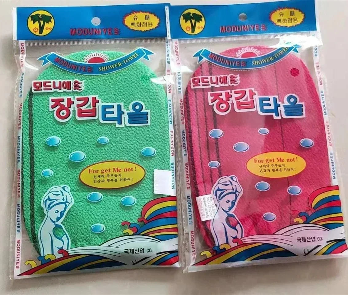 Italian Bath Towel for Body Scrubber Paired with Korean Adhesive Exfoliating Korean Mitt Massage Body Wash Gloves