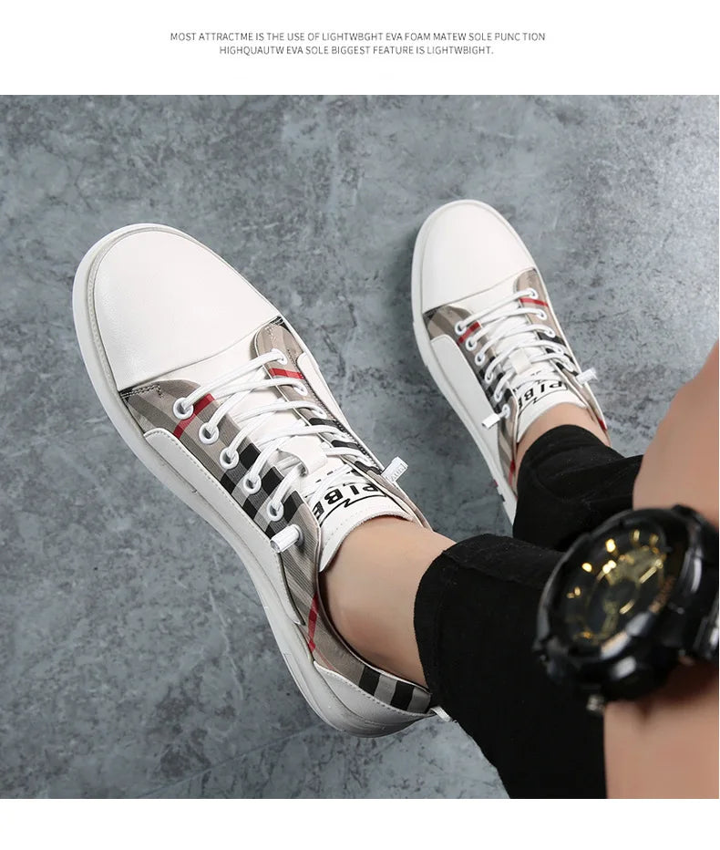 Genuine Leather Casual Shoes Men Sneakers Outdoor Walking Shoe Loafers Man Comfortable Breathable Male Light Footwear Plaid Shoe