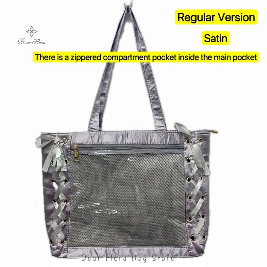 Japanese Sweet Women Ribbon Ita Bag Cute Lolita Girl Transparent Handbags Fashion Large Capacity Tote Bag Aesthetic Shoulder Bag