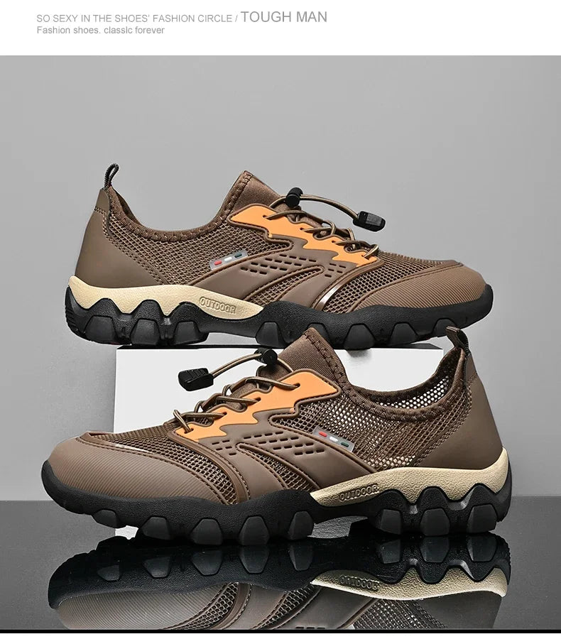 Summer Men's Hiking Shoes Mesh Breathable Sneakers Outdoor Light Men Trekking Trails Shoes Male All Day Walking Work Sneakers