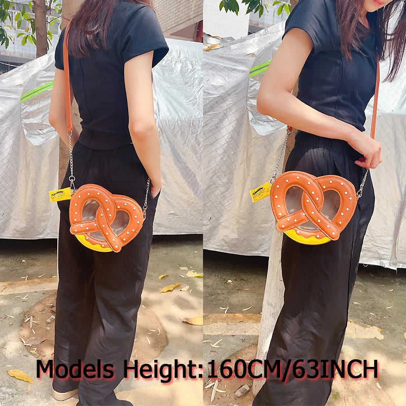 Novel Pretzel Bread Design Shoulder Bag for Women Small Food Shape Crossbody Bag Girls Cute Purses and Handbags Novelty Clutch