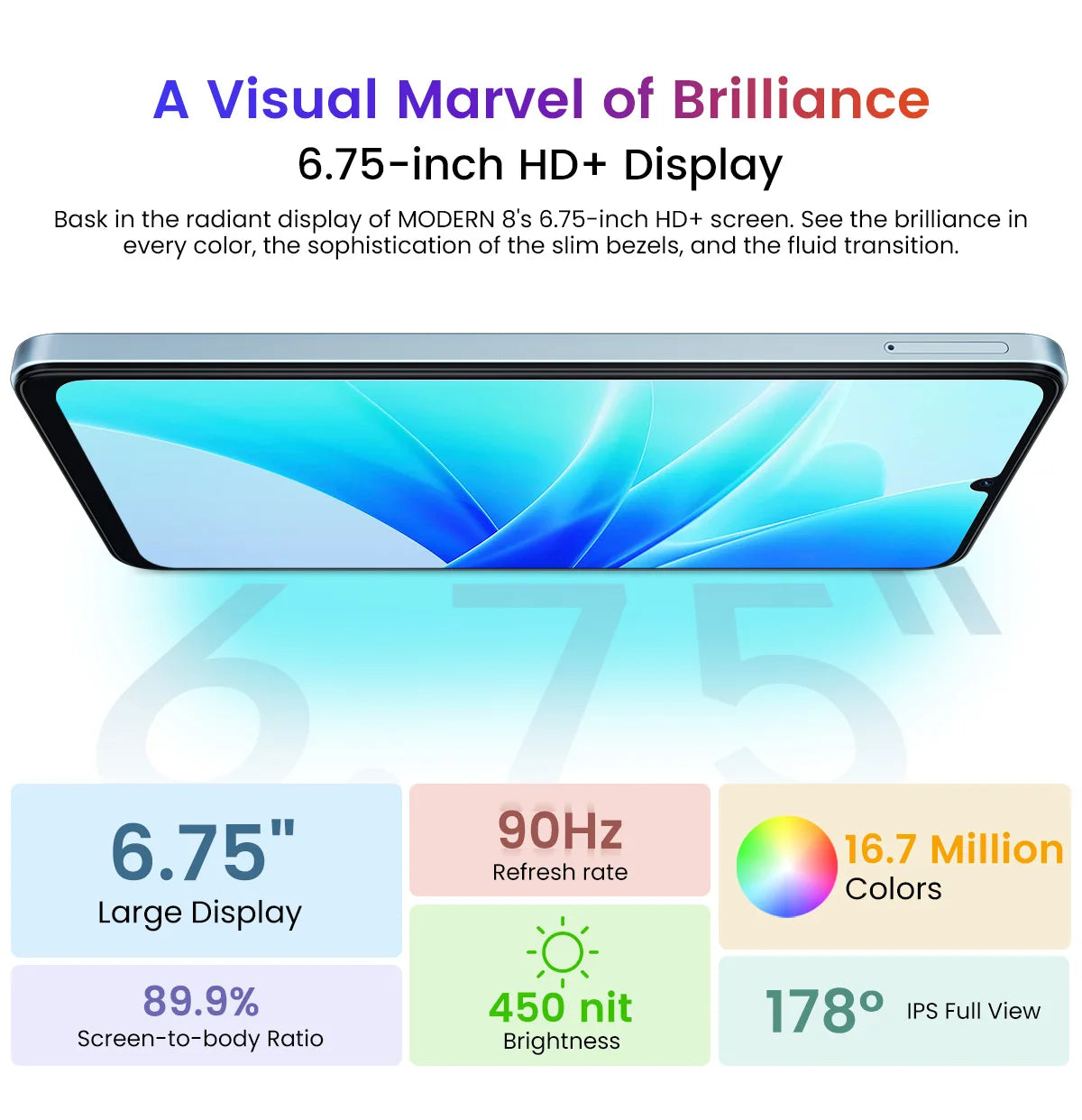 Oscal MODERN 8 Smartphone 6.75 inch Display 8GB+128GB/256GB,50MP Rear Camera Mobile Phone 18W Fast Charging 6000mAh
