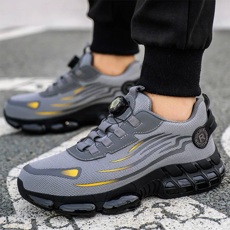 Rotating Button Work Sneaker Air Cushion Steel Toe Safety Boots Anti-Smash Work Shoes Indestructible Protective Safety Shoes Men