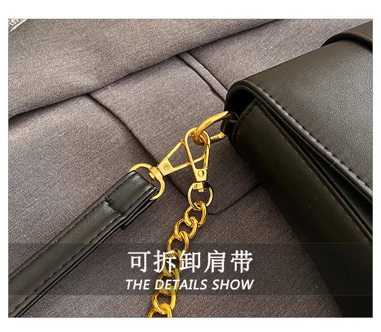 Designer Handbags For Women Leather Metal Buckle Flap Square Shoulder Bags Fashion 2024 Ladies Messenger Bags Females Casual