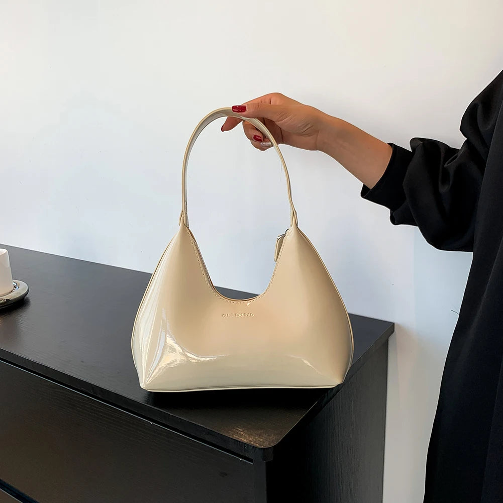 Women Patent Leather Tote Bag Versatile Fashion Shoulder Bag Casual Satchel Hobo Bag Underarm Bag Girl Zipper Small Handbags