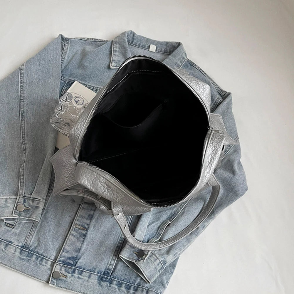 2024 Women PU Leather Shoulder Bag Multi-Pockets Underarm Bag Solid Versatile Commuting Handbag Adjustable Strap Armpit Tote Bag