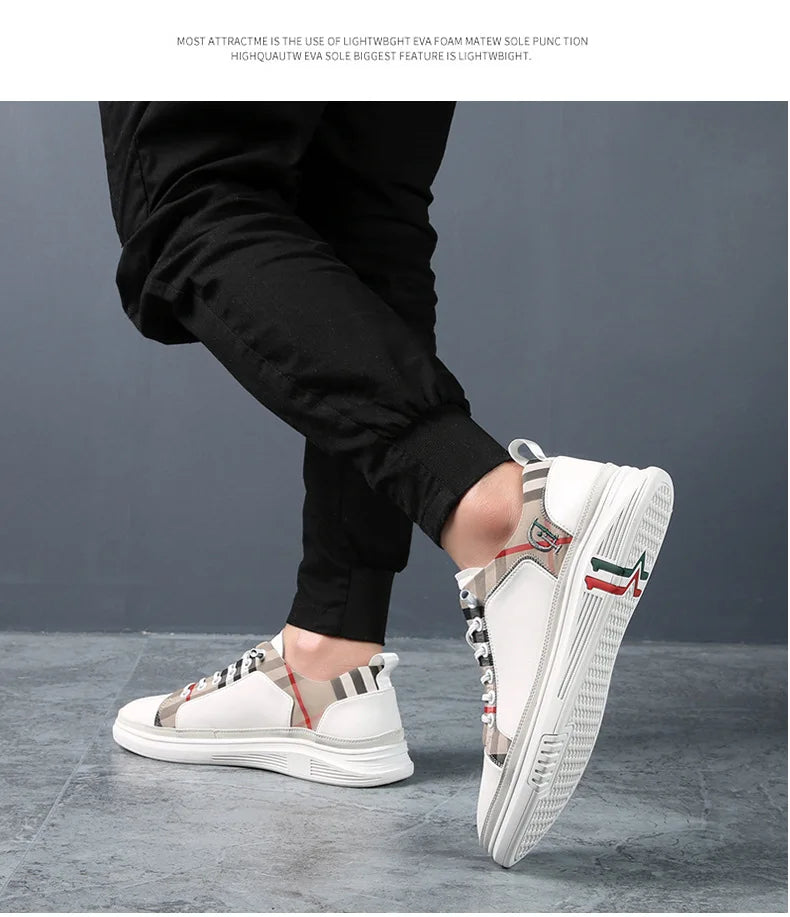 Genuine Leather Casual Shoes Men Sneakers Outdoor Walking Shoe Loafers Man Comfortable Breathable Male Light Footwear Plaid Shoe